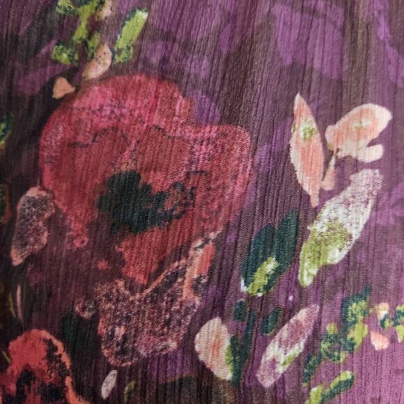 Kut from the Kloth Purple Floral Semi Sheer Long Sleeve Boho Top Womens Large - Picture 7 of 15